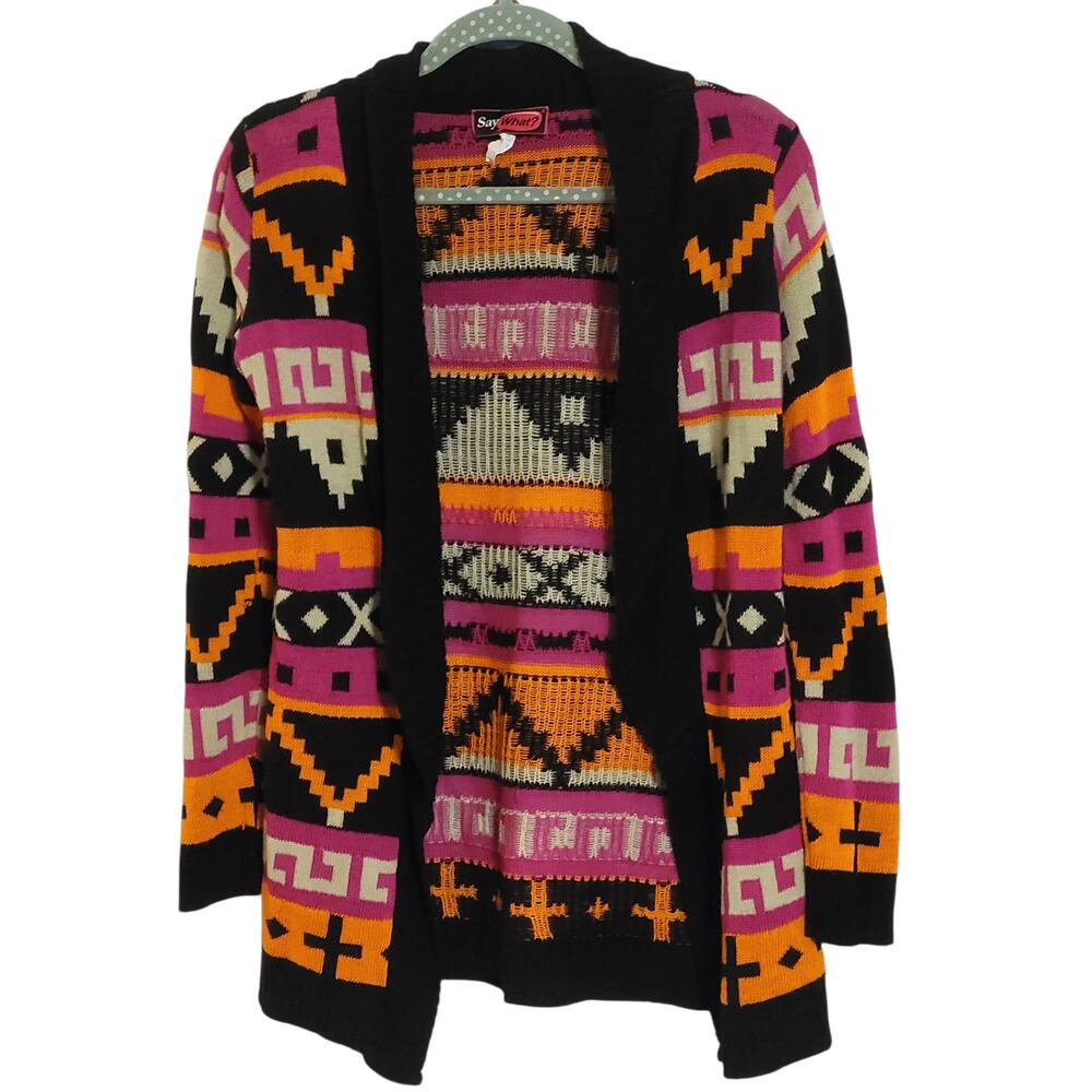 Say What? Buckle Women's Open Front Cardigan Size M Knit Long Sleeve Made In USA